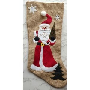 Burlap Santa Christmas Stocking Santa Tree Snowflake B1